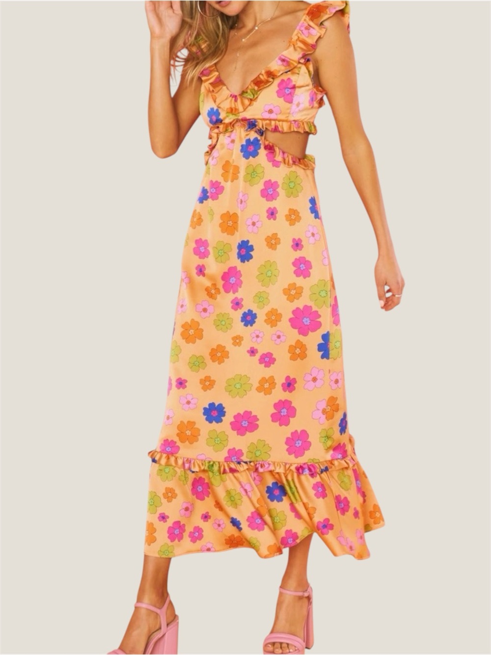 Show Me Your Mimi Poppin Poppy Orange Lane Floral Midi Dress